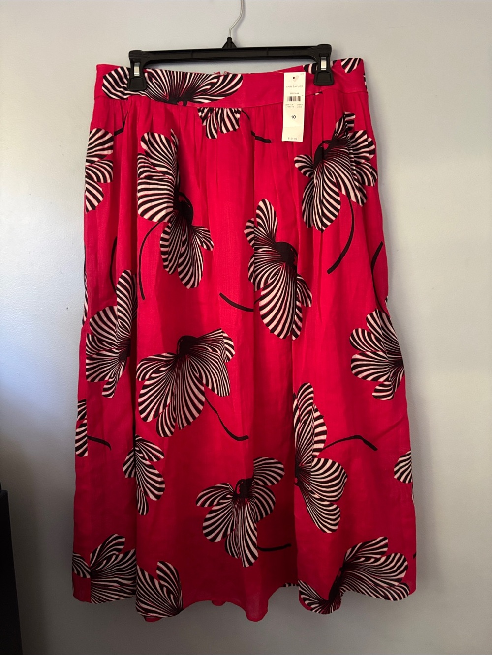 Ann Taylor Hot Pink Floral-Print Midi Skirt